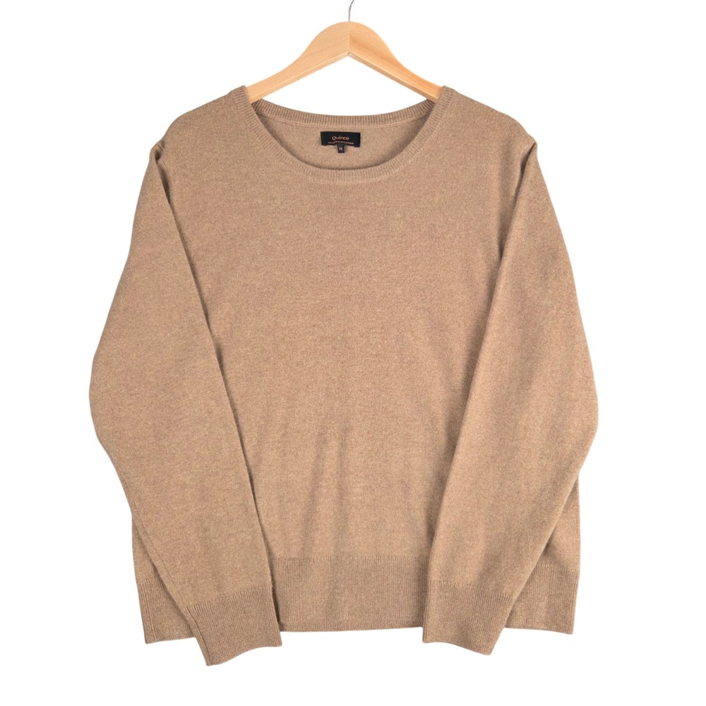 Quince Mongolian Cashmere Crewneck Sweater Tan Teak XL Quiet Luxury Old Money